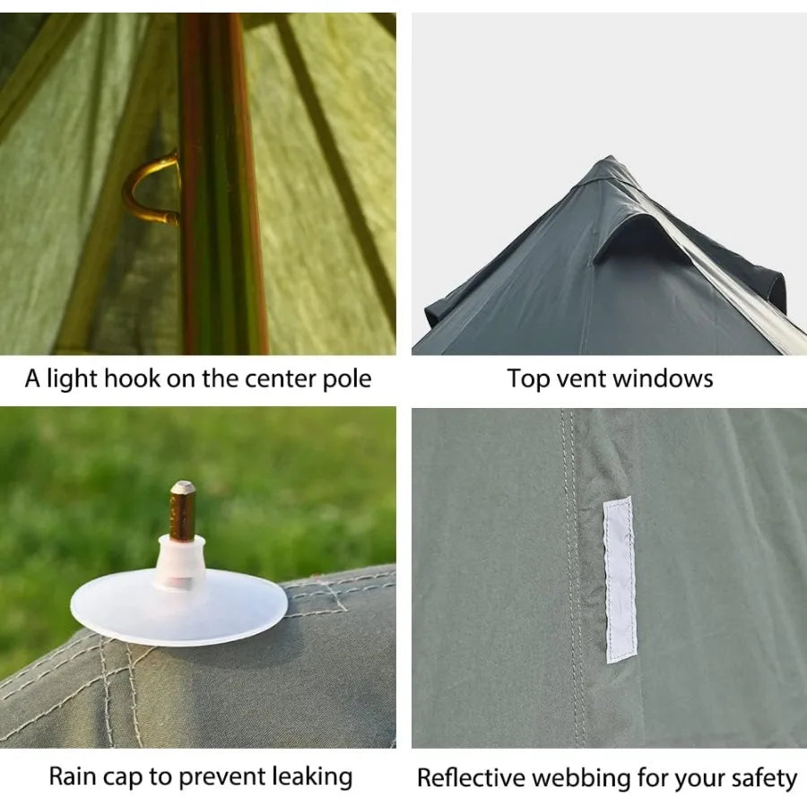 Cotton Canvas Bell Tent with Stove Jack Roomy Yurt for Family Glamping Camping 4 Season Tent with Zipped Removable Floor