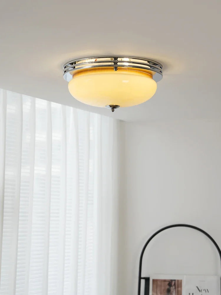 Modern French style bedroom ceiling light Bauhaus retro room light cream wind glass balcony light fixture lamp