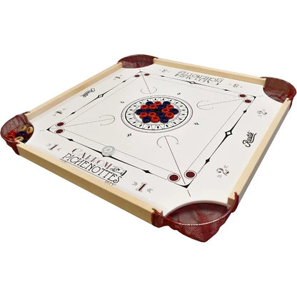 Classic American Style Carrom and Pichenotte Board Game Set with Two Additional Cues for Home Entertainment Indoor Recreation F