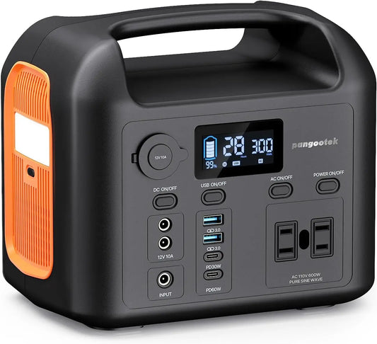 600W Portable Power Station with 299Wh LiFePO4 Battery, Pure Sine Wave AC Outlets & Solar Charging for Camping