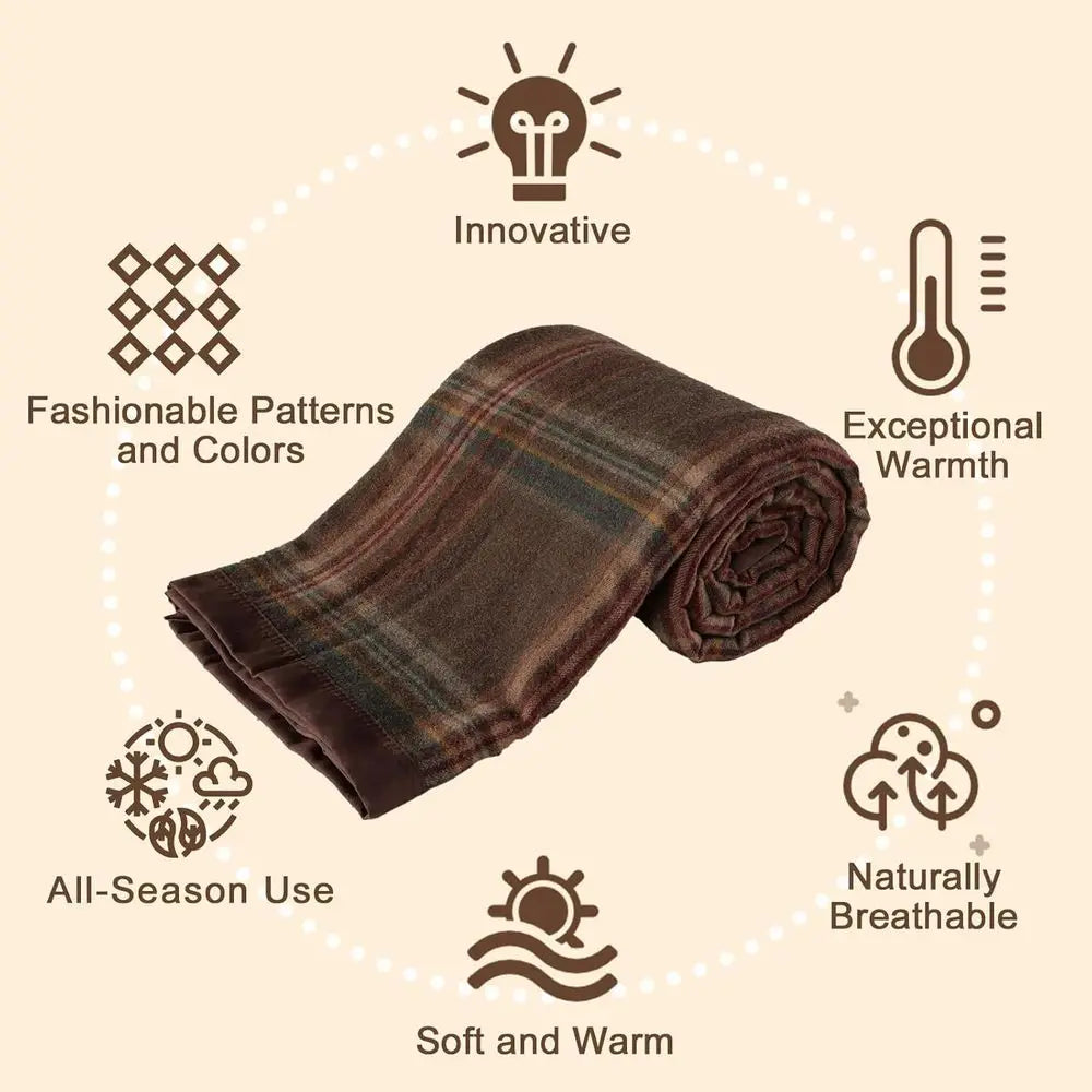 Pure Merino Wool Queen Size, Australian Organic Natural Wool Blanket, Hypoallergenic Wool Blanket for Bed, Medium Weight, Plaid