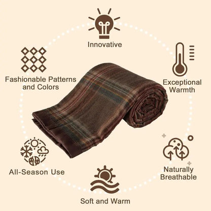 Pure Merino Wool Queen Size, Australian Organic Natural Wool Blanket, Hypoallergenic Wool Blanket for Bed, Medium Weight, Plaid