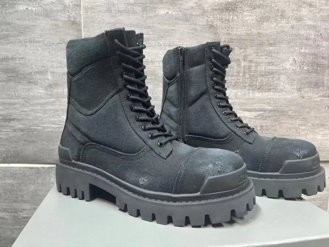 New Full Grain Leather Mid Calf Short Boots Round Toe Roomy Fit Cement Construction Men's Fall Winter Outdoor Boots