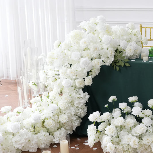 Angela A8147 White Rose Hydrangea Sofa Table Runner Wedding Backdrop Floral Arrangement Decor Aisle Floor Flower Event Props