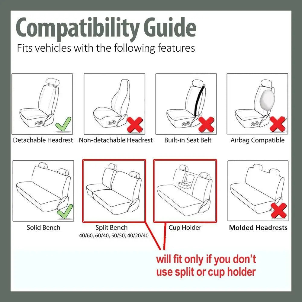 Automotive Seat Covers Full Set Green Protector Rear Solid Bench, Car Flat Cloth Seat Cover Universal Fit for Cars and Vans Inte