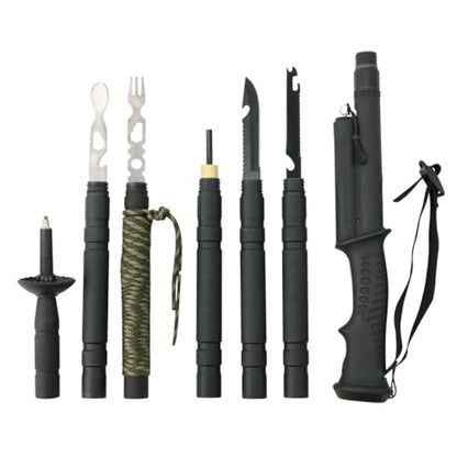 Tactical Walking Stick with Detachable Stun Device Flashlight Survival Kit Lightweight 1.9 lbs Collapsible 5-Tubes Trail-Tough