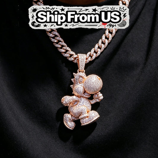 Animal Charm Bling Streetwear Rapper Fine Jewelry Gifts for Men Women Zircon Boy Friends Shiny Icy Statement Accessory Trendy Club Wear Cute Cartoon Pendant 18K Rose Gold Plated Hip Hop Necklace Iced Out Cartoon Pendant Micro