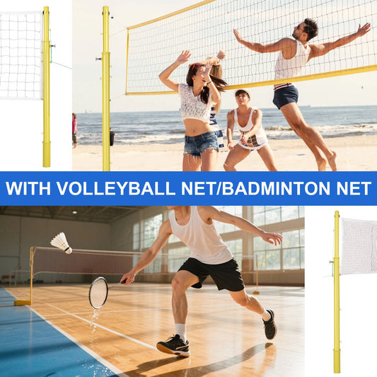 Heavy Duty Volleyball Pole with Volleyball Net & Badminton Net Adjustable Height Volleyball Pole Sport Telescopic Posts