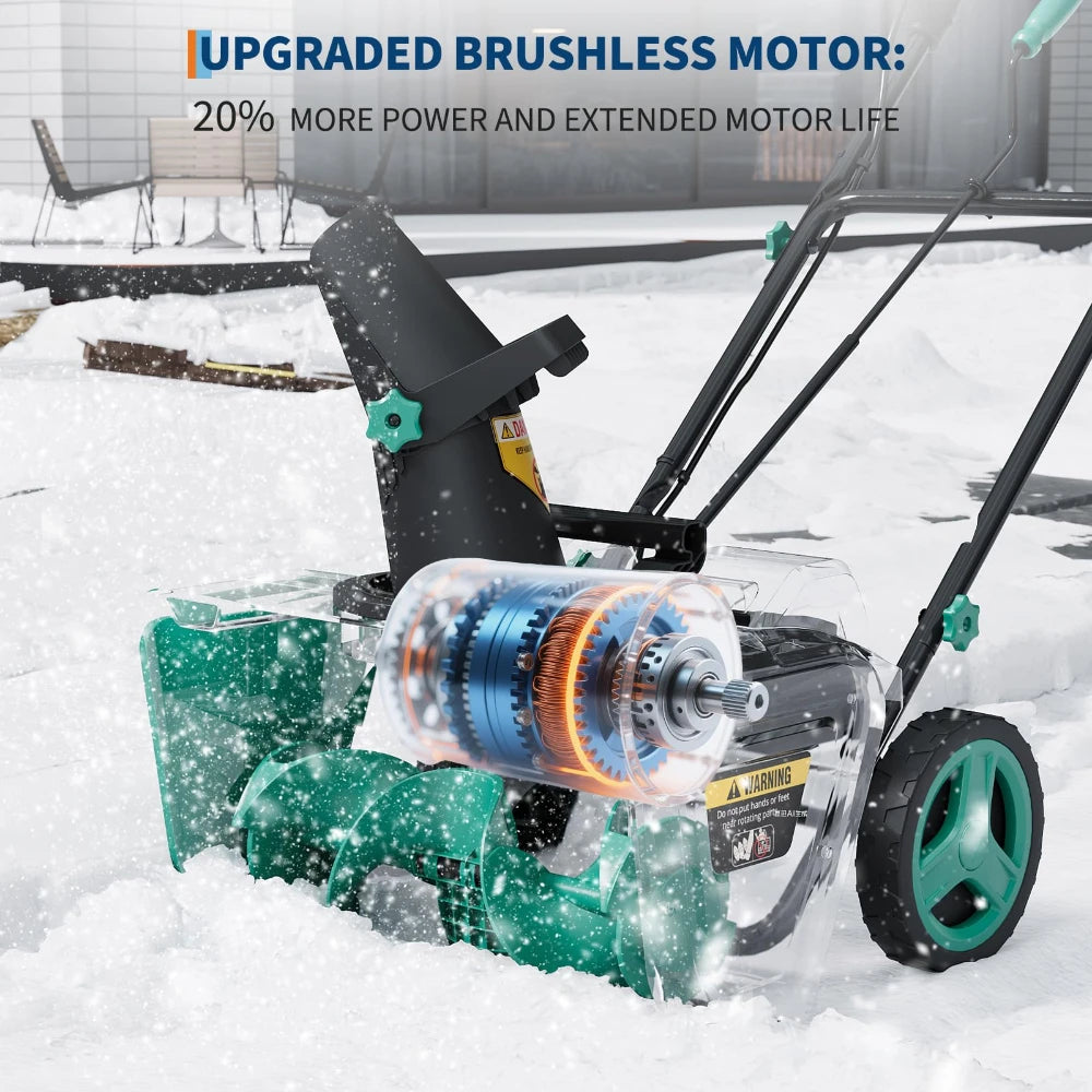 20" Cordless Brushless Snow Blower 2*20V 4.0Ah Batteries 25FT Throw 180° Rotating Chute Dual LED Lights Snow Removal Tool