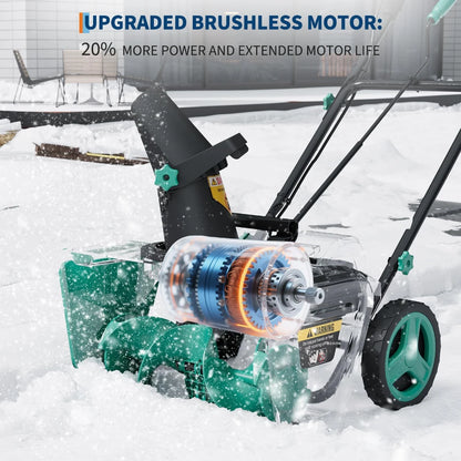 20" Cordless Brushless Snow Blower 2*20V 4.0Ah Batteries 25FT Throw 180° Rotating Chute Dual LED Lights Snow Removal Tool