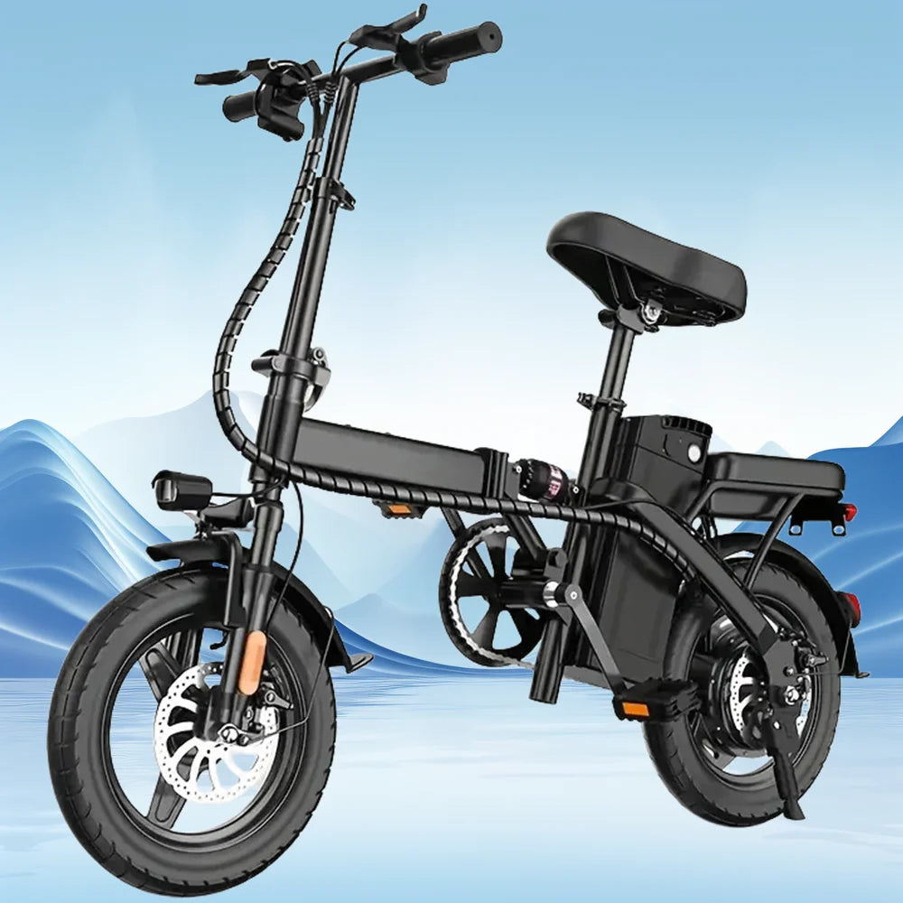 14" Folding Electric Motorcycles Mountain E Bike for Adults, 450W Peak Motor Ebike 19Mph 21Miles 48V 10.4AH Electric Bicycle