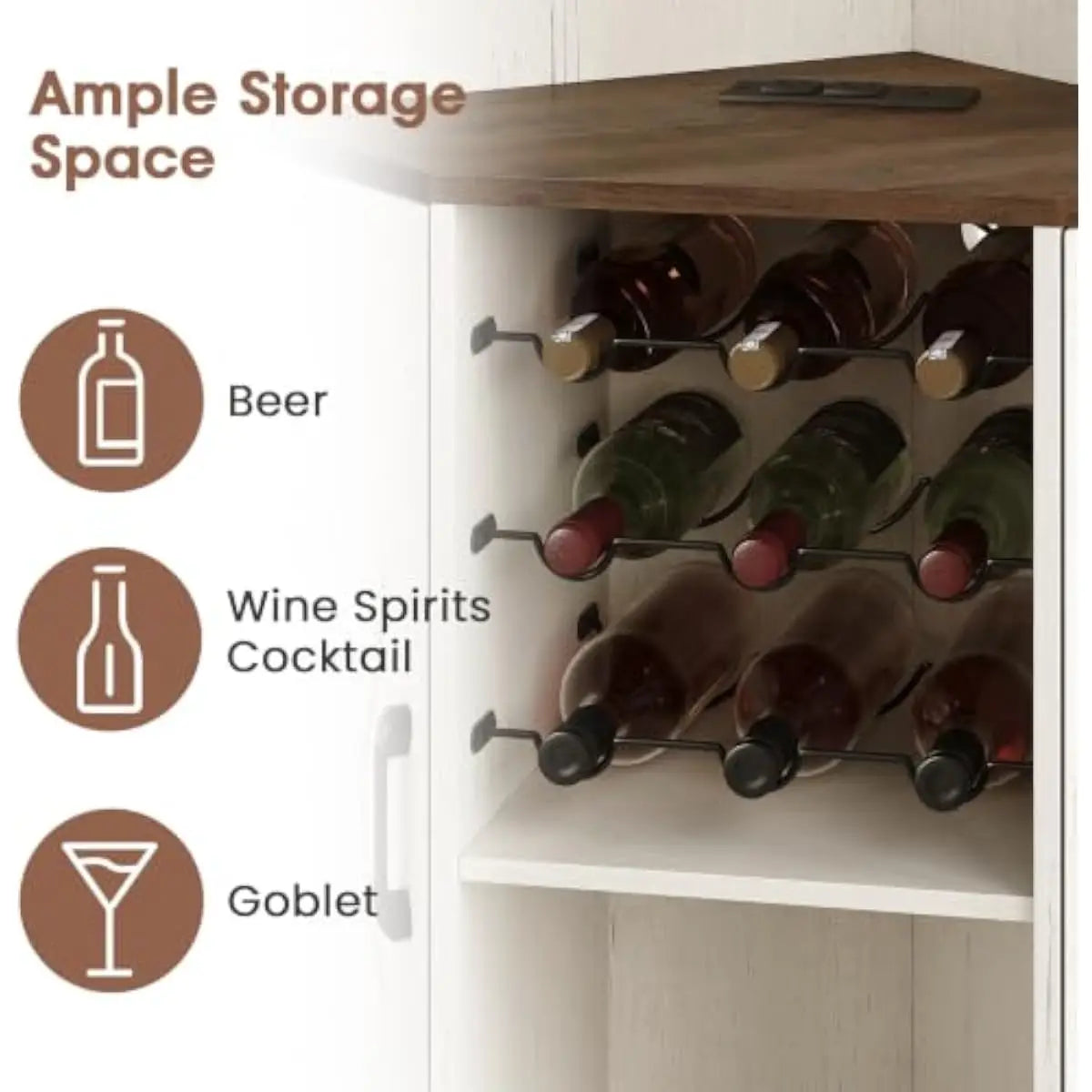 Farmhouse Corner Bar Cabinet with LED Lights Wine Bar Cabinet White