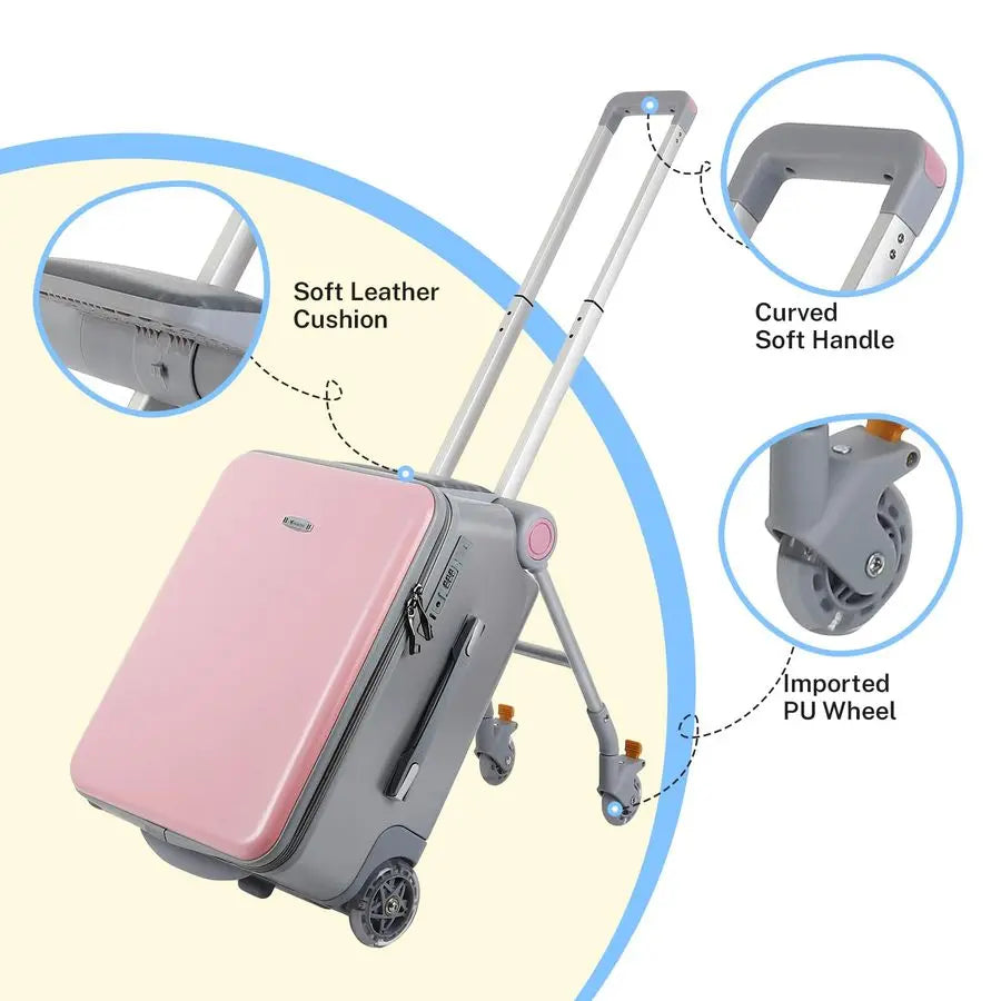 RideOn Suitcase,Kids Carry on Luggage with Wheels,Rolling Travel Luggage With Kids Seat for Airplane2in1 Case amp Baby Stroller,