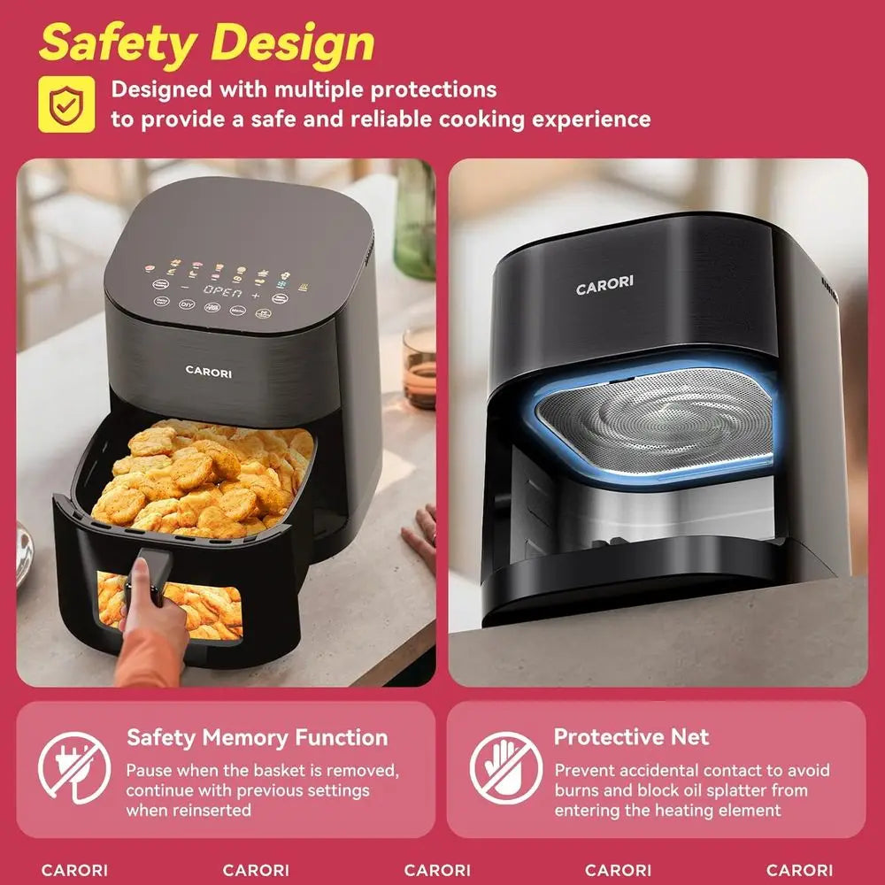 14-in-1 Air Fryer with Viewing Window, 6Qt Capacity, 392°F Max Crisp, No Oil Dual Heating, Bake, Roast, Dehydrate, Reheat, 1700W