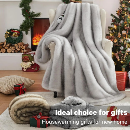 Heated Electric Blanket Throw, 50"X60" Faux Fur Heating Blanket with 10 Heat Levels & Auto Off, Cozy Winter Warming Gift