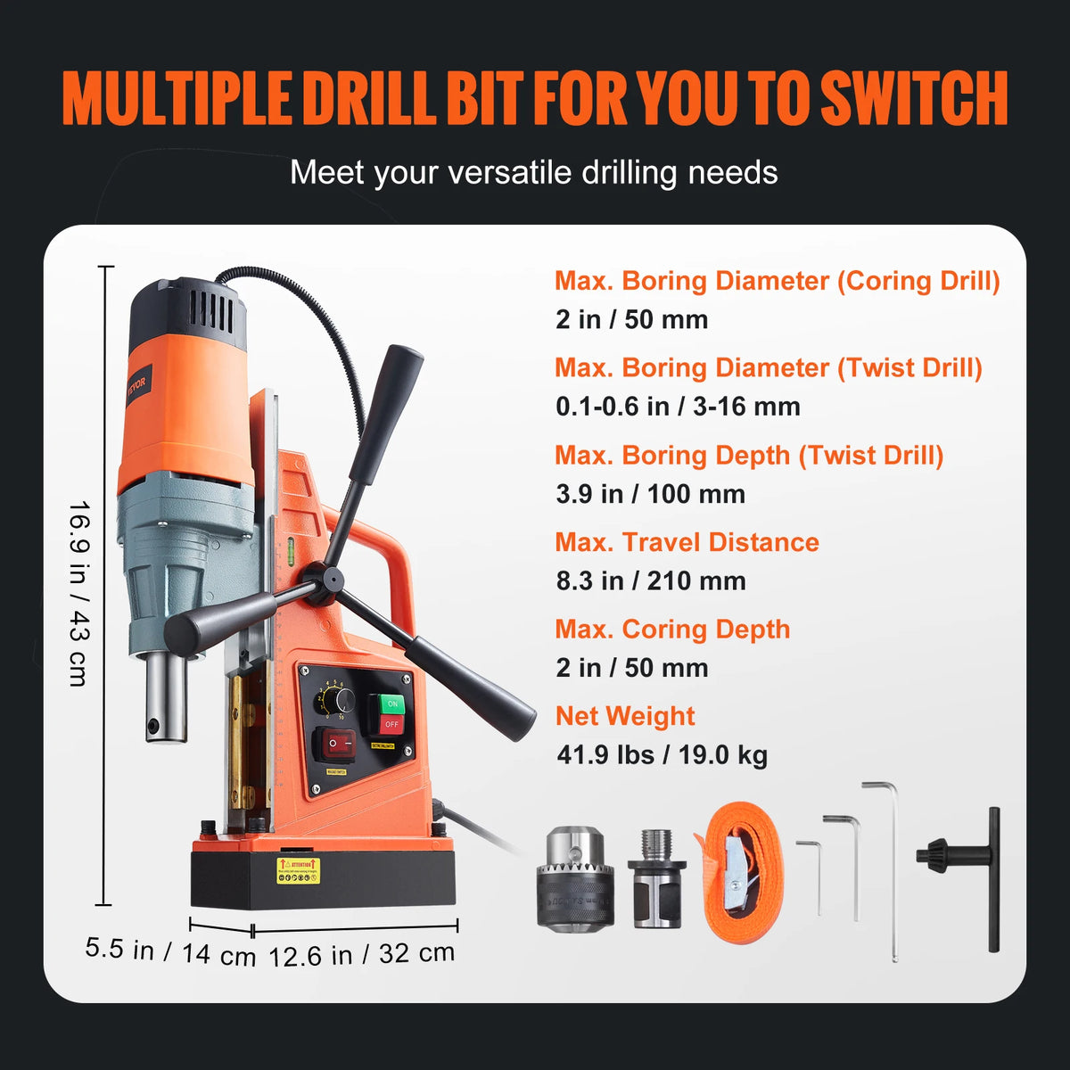SucceBuy 1300/1550W Drilling Machine Magnetic Drill Portable Electric Mag Drill Press 0-500 RPM Variable Speed for Metal Surface