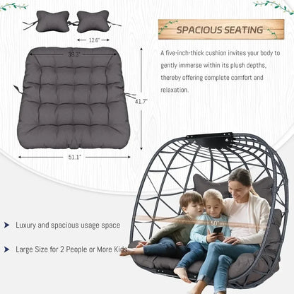 Extra Large Double Hanging Egg Chair 2 Person Outdoor Indoor Heavy-Duty 700 Lbs Wicker Hammock Swing Chair with Stand,Customized