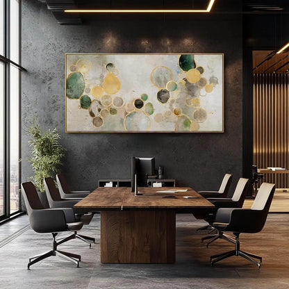 Abstract Gold Circle Canvas Wall Art, Green Framed Painting 29x58 Inches for Living Room Bedroom Office Decor
