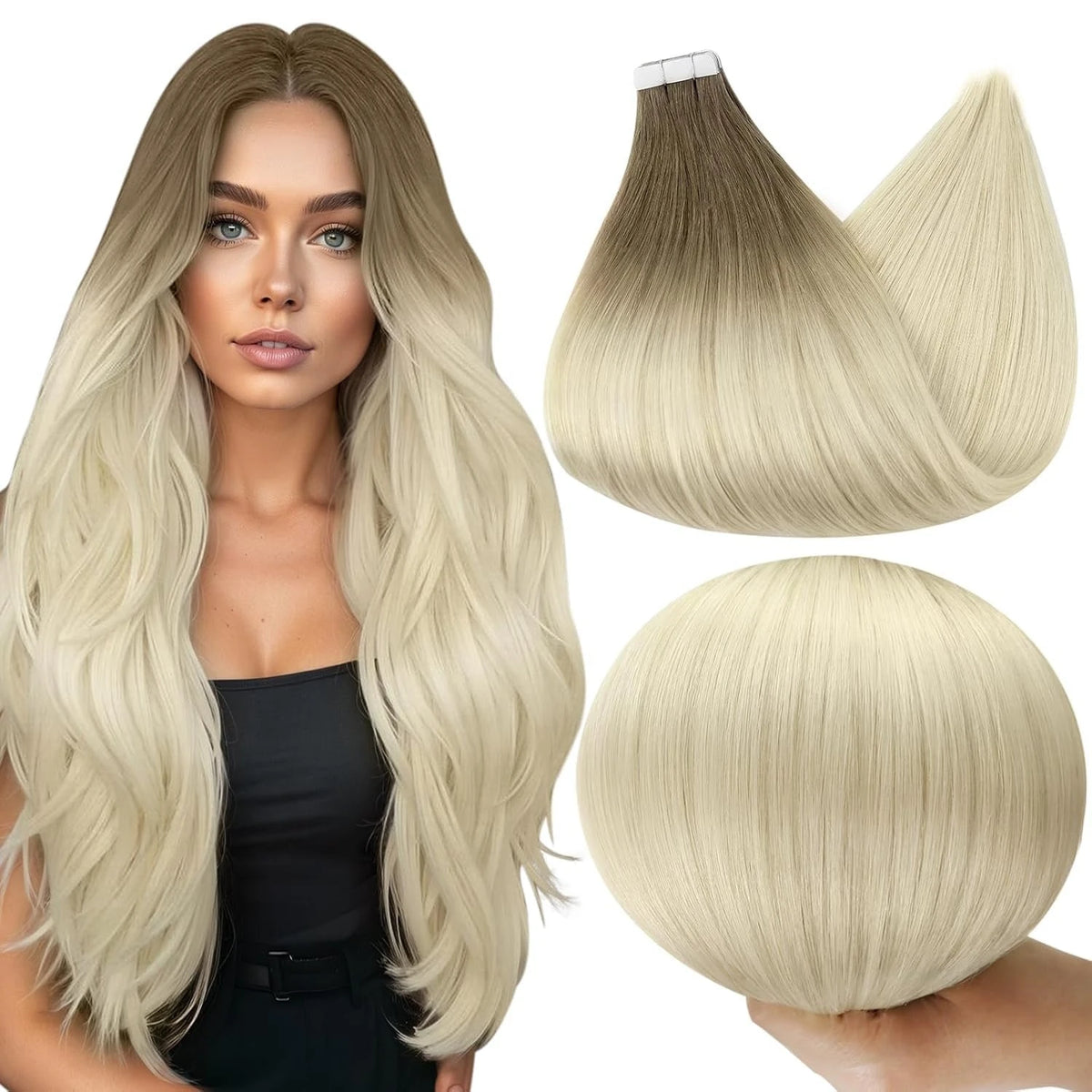 Full Shine Tape In Hair Extensions Human Hair 100% Remy Natural Human Hair Seamless Skin Weft Seamless Color Glue For Women