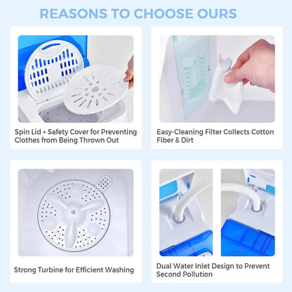 Portable Twin Tub Washer & Dryer, 13lbs Compact Laundry Machine with Drain Pump, Semi-Automatic Wash Spin for Dorm RV Apartment