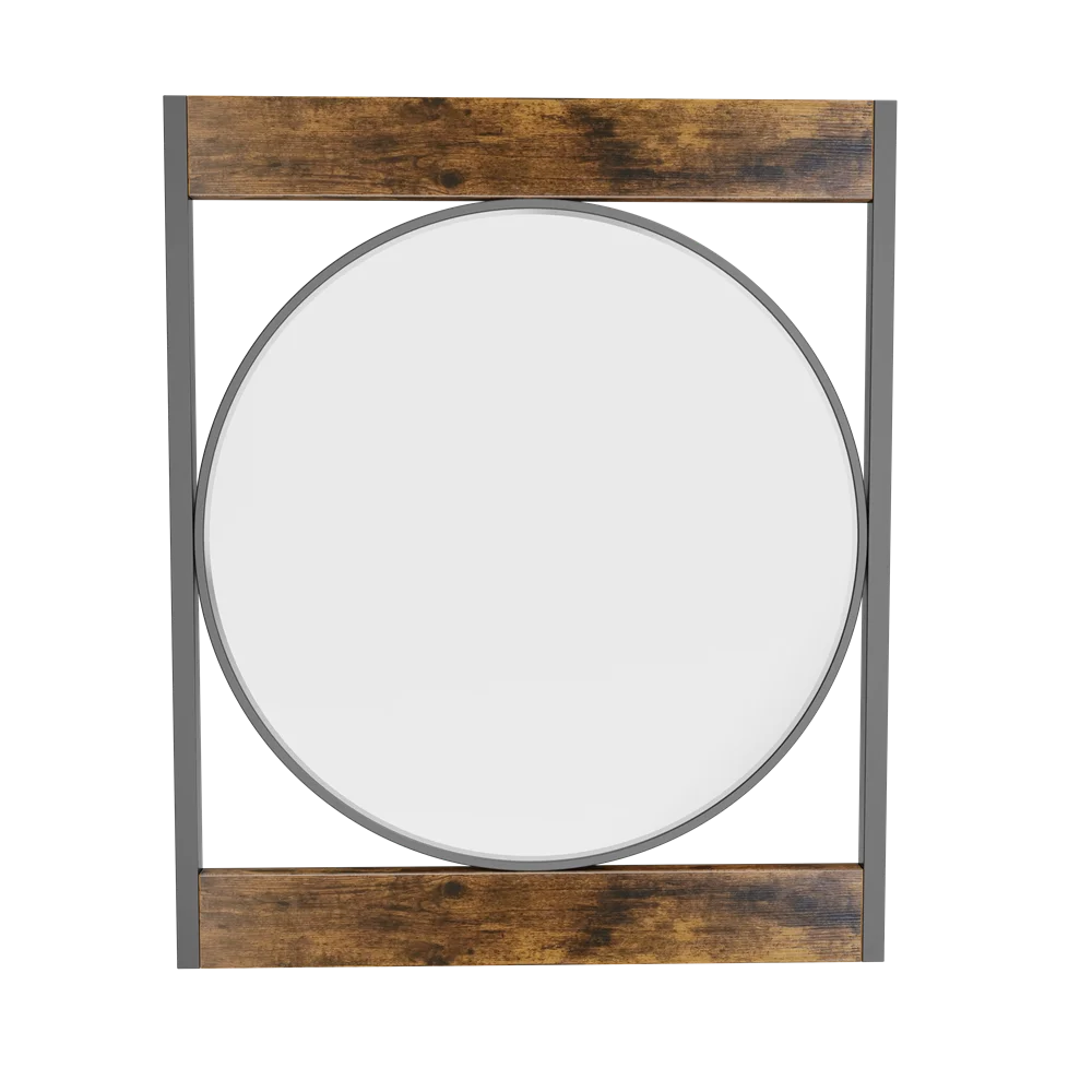 LUVODI Industrial Retro Decorative Wall Mirror Round Accent Mirror with Square Wood Frame for Wall Decor