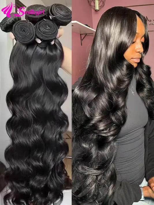 Body Water Wave Human Hair Bundles Unprocessed Brazilian Raw Extensions 1 3 4 Bundles Weave Virgin Natural Black Color For Women