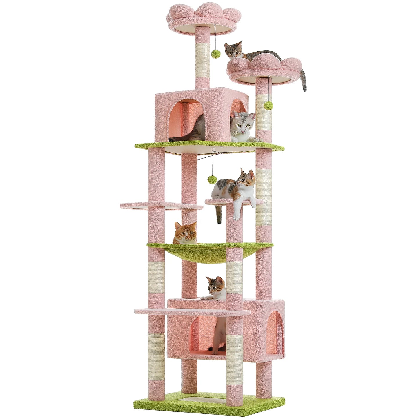 81 Inches Cat Tree Tower with Oversized Hammock&Perches, Two Condos, XL Extra Large Condo with 7 Scratching Posts for Large Cats
