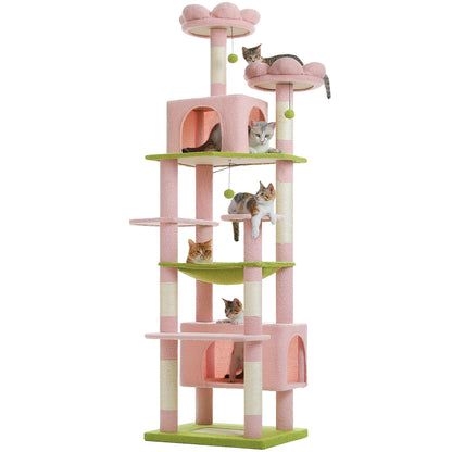 81 Inches Cat Tree Tower with Oversized Hammock&Perches, Two Condos, XL Extra Large Condo with 7 Scratching Posts for Large Cats