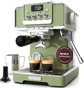 Neretva Espresso Machine, 58mm Professional Espresso Coffee Machine 15 Bar Retro Espresso Maker with Powerful Milk Frother & Vis