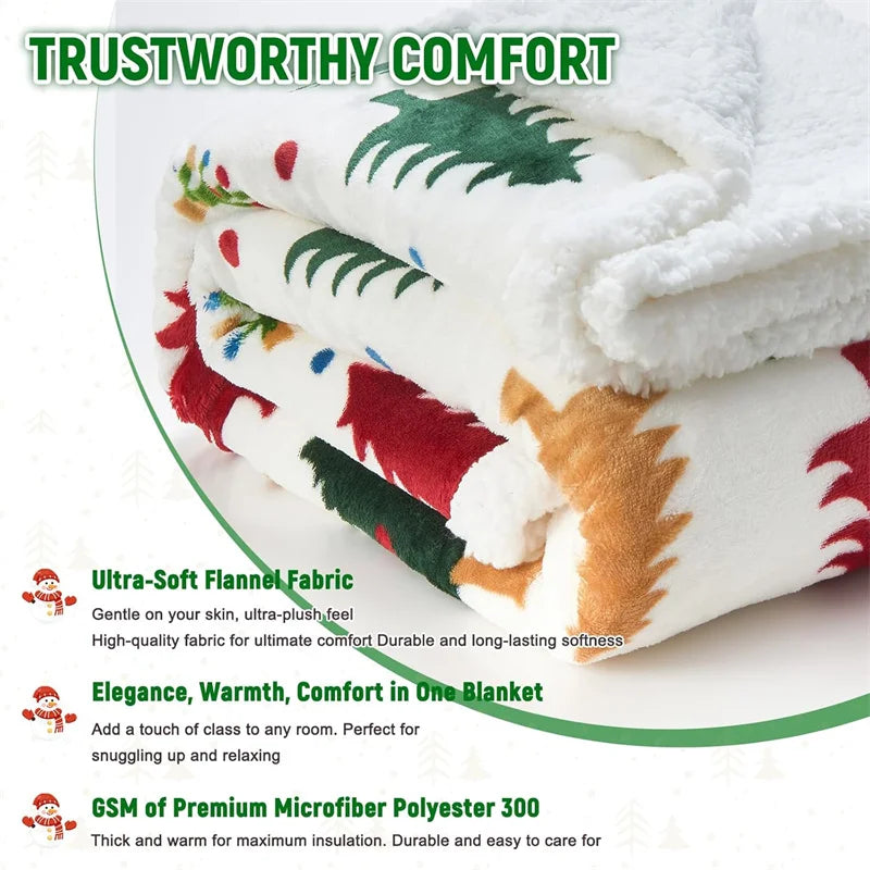 Christmas Sherpa Fleece Throw Blanket - Holiday Plush Blanket for Couch, Sofa & Bed, Festive Gift for Women