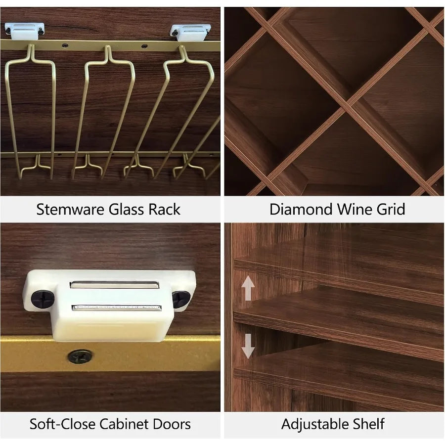 70.87" Tall Liquor Cabinet, Diamond Wine Rack, Walnut
