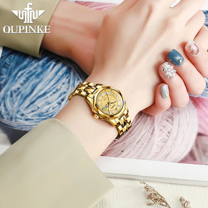 OUPINKE 3172 Mechanical Ladies' Watch Diamond Dial Auto Calendar Sapphire Mirror Imported Japan Automatic Movement  Set