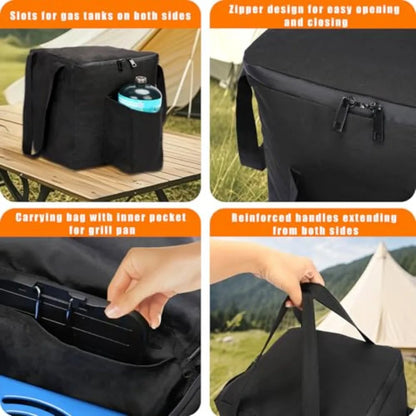 2 Burner Propane Camping Stove with 20000 BTU/h Output Includes Frying Pan Kettle and Pot Adjustable Burners with Piezo Ignitio