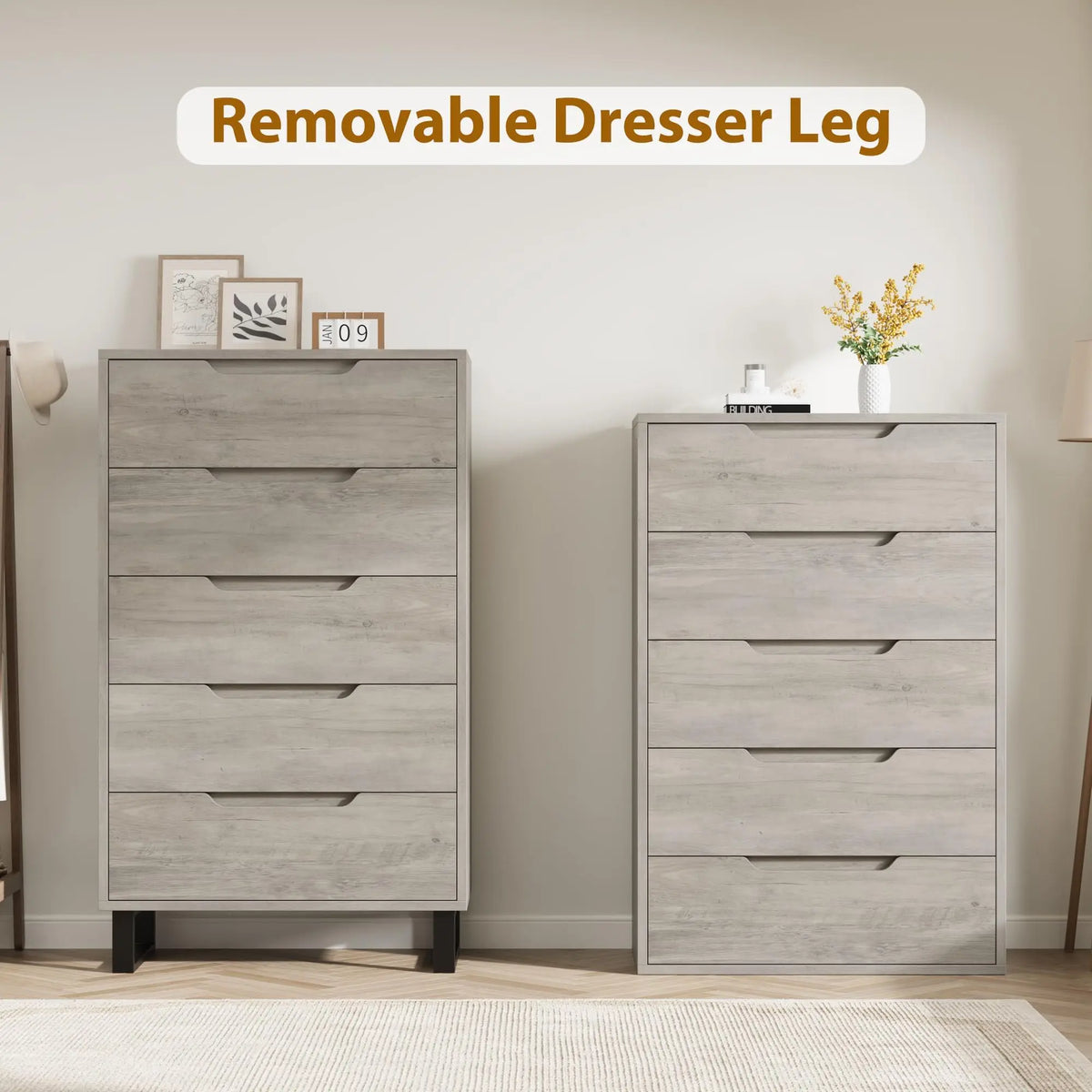 5 Drawer Dresser For Bedroom Freestanding Horizontal Drawer Storage Unit Wooden Closet Chest For Living Room Hallway Entryway