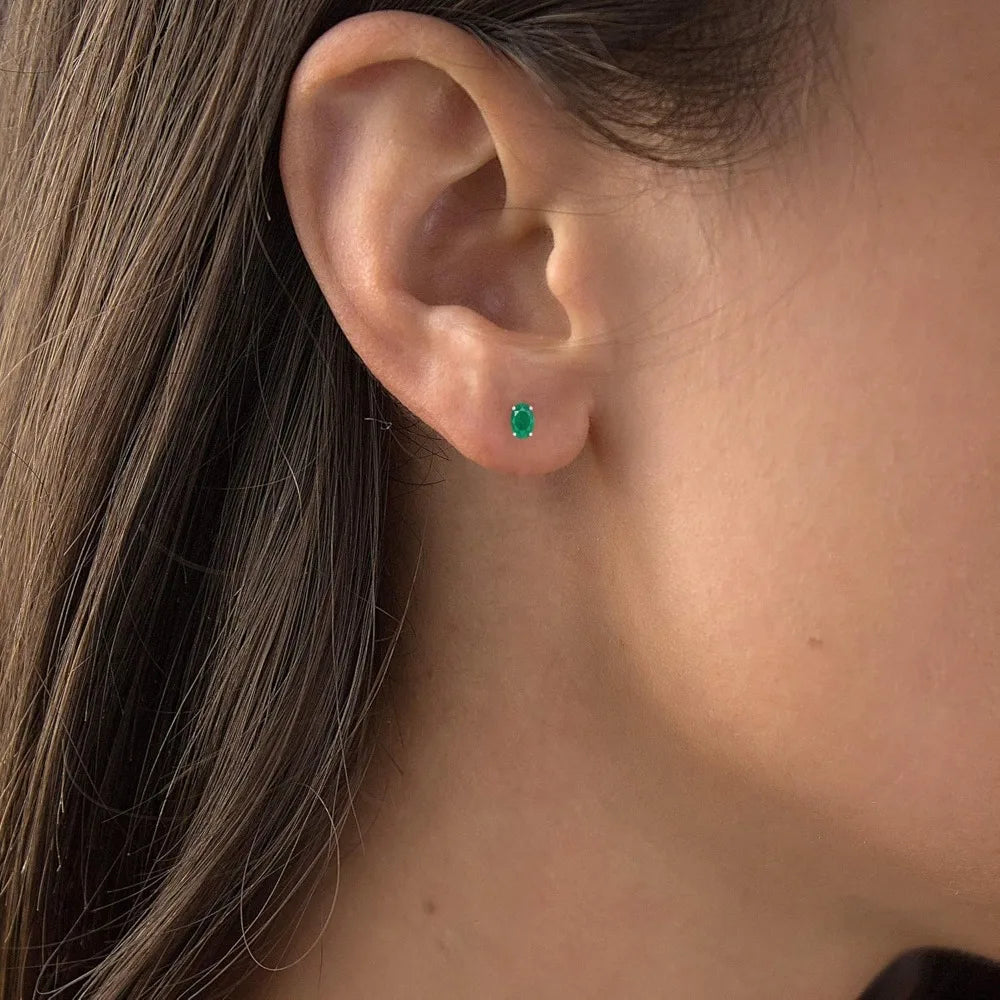 Genuine Birthstone Stud Earrings in 14K Gold for Women - Hypoallergenic Oval 6x4mm, Natural or Created Gemstone Options