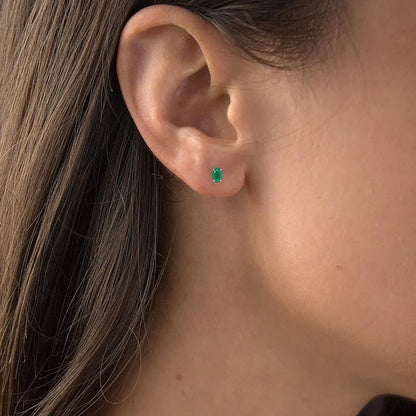 Genuine Birthstone Stud Earrings in 14K Gold for Women - Hypoallergenic Oval 6x4mm, Natural or Created Gemstone Options