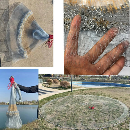 Heavy-Duty Saltwater Fishing Cast Net with Zinc Sinkers, 6ft/10ft Radius, 3/8" Mesh for Bait Trap