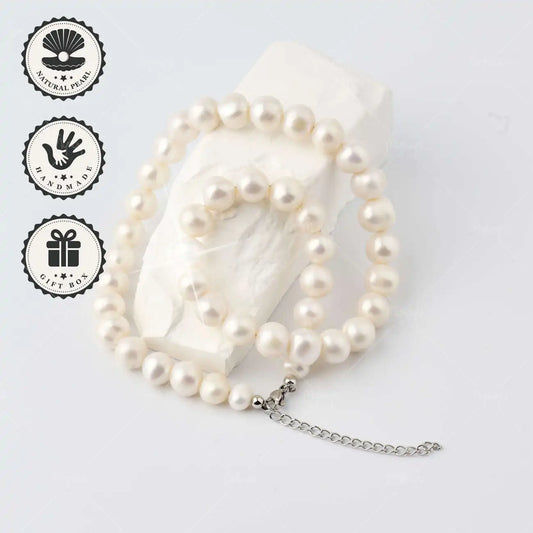 MYSOYA White Freshwater Pearl Necklace 10-11mm with Silver Extender Chain, Gift Box, Birthday & Anniversary Gift