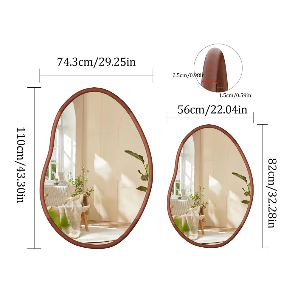Large Irregular Wooden Framed Wall Mirror Asymmetrical Unique Hanging Loft Style