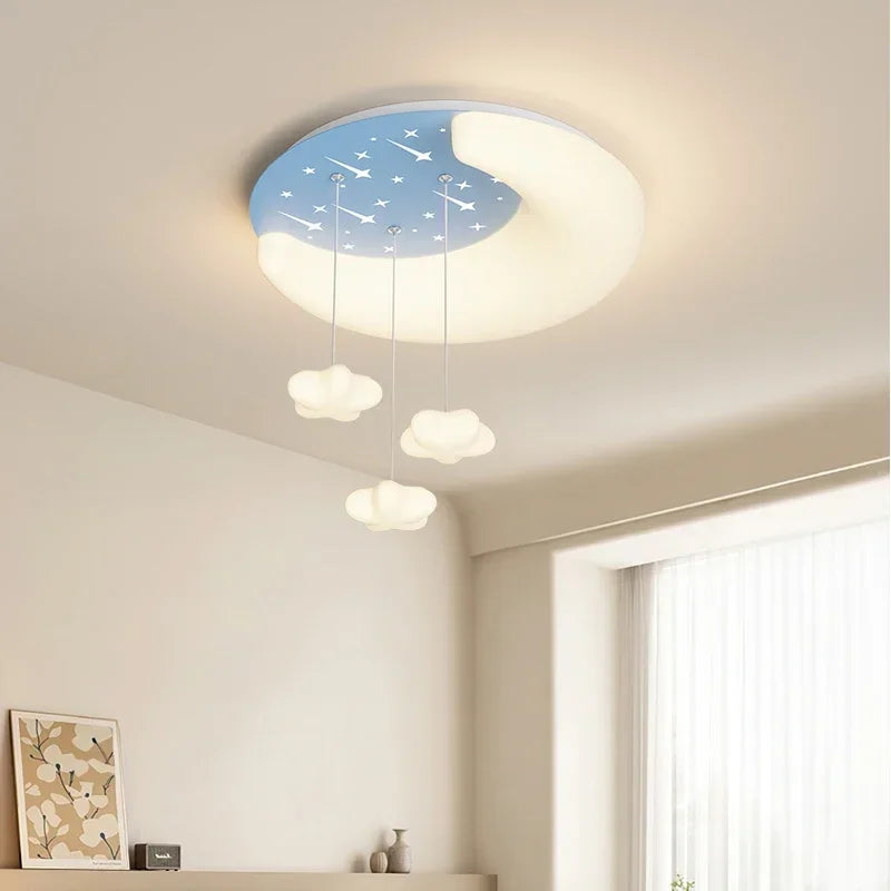 Nordic Moon Star Design Cream Style Led Ceiling Lamp Dimmable for Child Bedroom Study Home Decor Acrylic Hanging Light Fixture