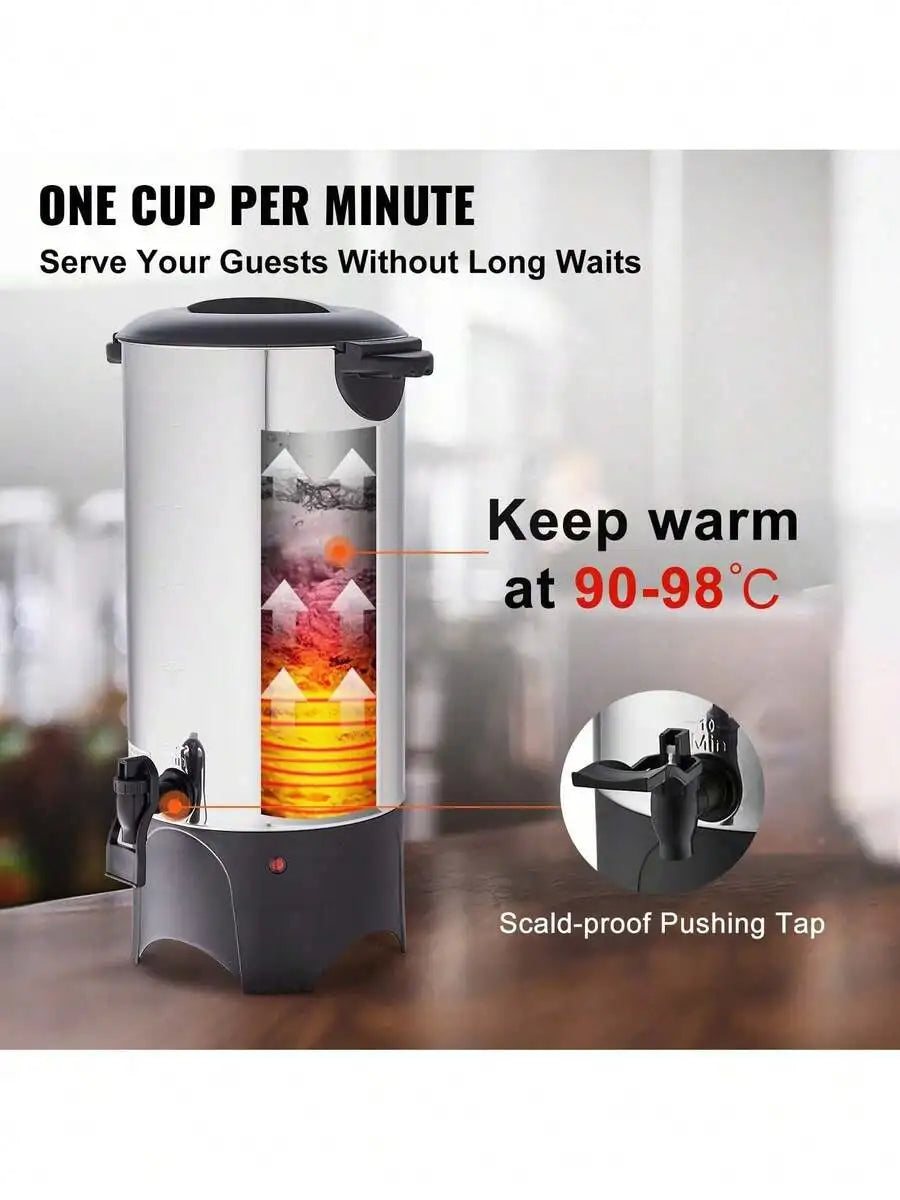 Commercial Coffee Urn, 50 Cups Stainless Steel Large Coffee Dispenser, 1000W 110V Electric Coffee Maker Urn For Quick Brewing, H