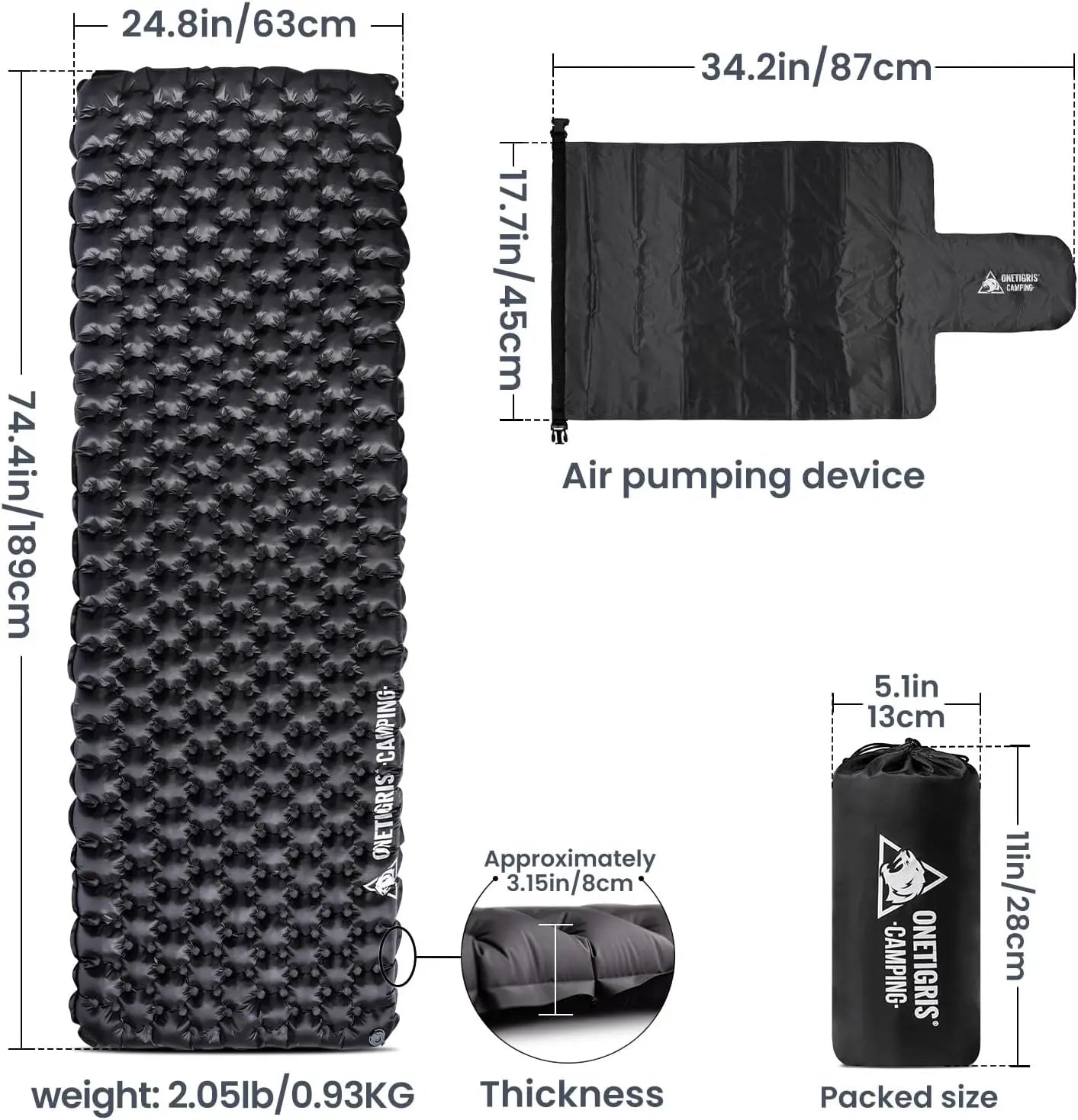 Obsidian Ultralight Insulated Sleeping Pad, 5.2R, Inflatable Camping Mat, 2.05lb, 74.4' x 24.8'