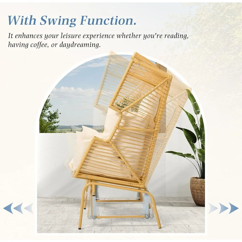 eco-friendly patio double egg chair, outdoor and indoor oversized loveseat, 2 person extra large wicker lounge rocking chairs