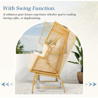 eco-friendly patio double egg chair, outdoor and indoor oversized loveseat, 2 person extra large wicker lounge rocking chairs