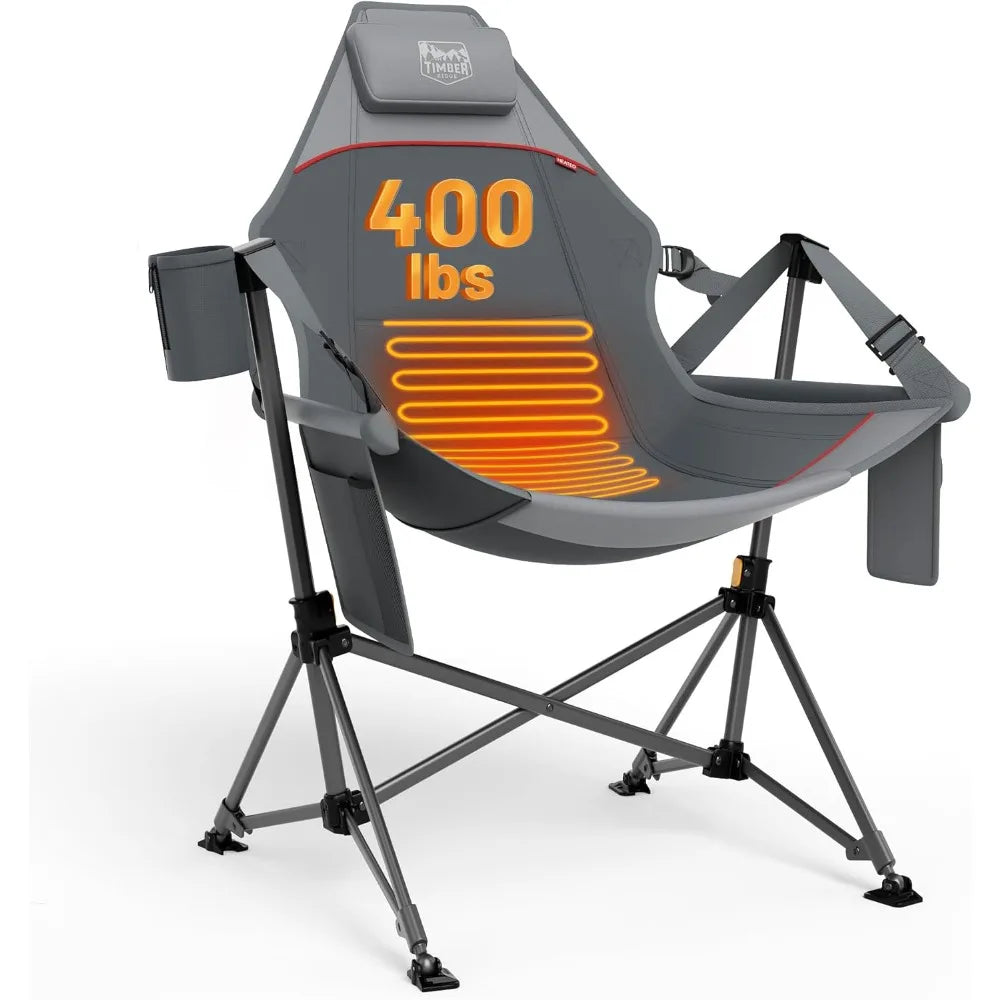 Oversized Portable Folding Rocking Camp Chair with Adjustable Backrest and Seat Height for Hammock Camping