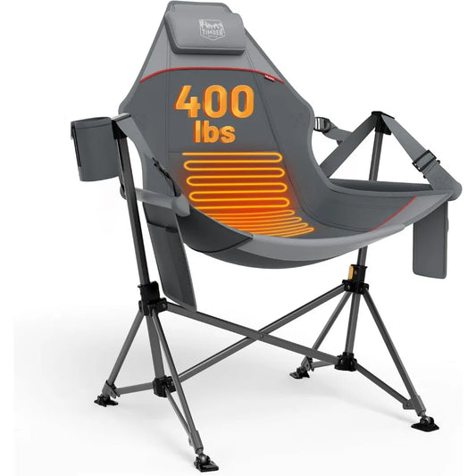 Oversized Portable Folding Rocking Camp Chair with Adjustable Backrest and Seat Height for Hammock Camping