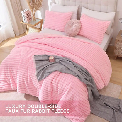 Fluffy Queen Comforter Set 3 Pieces Pink Fleece Fluffy Comforter Set, Luxury Fuzzy Queen Bedding Set, Soft Warm Bed Set All Seas