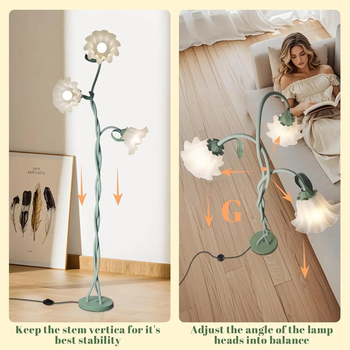 Cute Flower Standing Lamp with Flexible Gooseneck, 3-Temperature LED Floor Lamp for Bedroom or Living Room (Green)