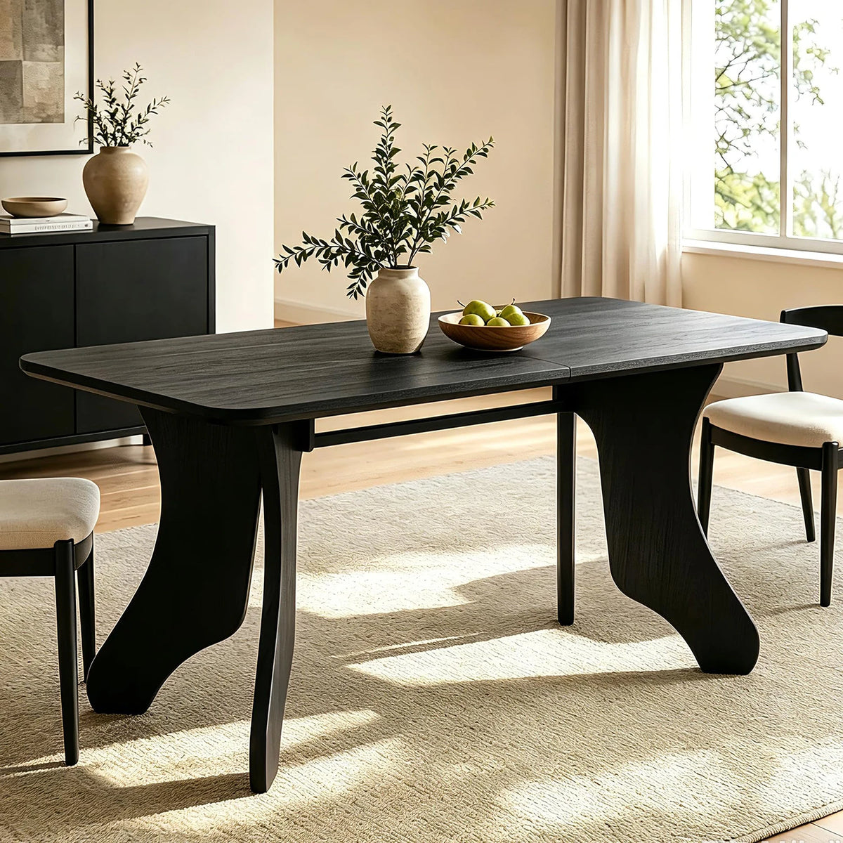 63 Inch Rectangular Dining Table For 4-6, Modern Farmhouse Kitchen Dinner Table With Antler Style Legs And Rounded Edges For Home Office