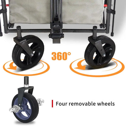 Collapsible Foldable Wagon Cart with Quick-Release Wheels & 2 Seats Camping Wagon- Heavy-Duty Utility Wagon 265LBS Capacity for